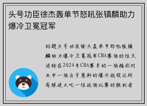 头号功臣徐杰轰单节怒吼张镇麟助力爆冷卫冕冠军