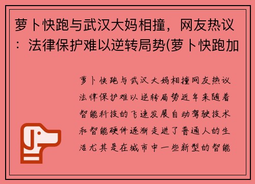 萝卜快跑与武汉大妈相撞，网友热议：法律保护难以逆转局势(萝卜快跑加盟)