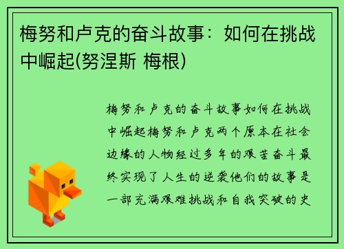 梅努和卢克的奋斗故事：如何在挑战中崛起(努涅斯 梅根)