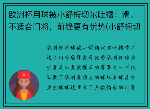 欧洲杯用球被小舒梅切尔吐槽：滑、不适合门将，前锋更有优势(小舒梅切尔转会)